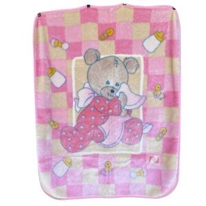 VTG Novatex Cuddly Teddy Bear Minky Plush Blanket Checkered Bottle Pacifier NICE